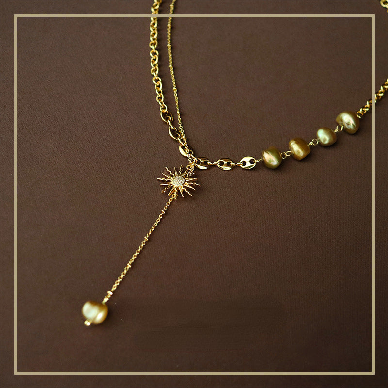 Ladies Vintage Personalized Sun Freshwater Pearl Necklace