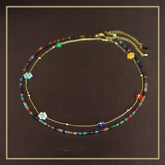 High-grade colorful zircon beaded flower stacking necklace - jewelryweilin