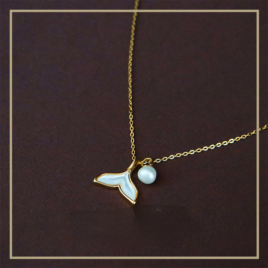 Niche design fishtail freshwater pearl mother-of-pearl necklace for women - jewelryweilin