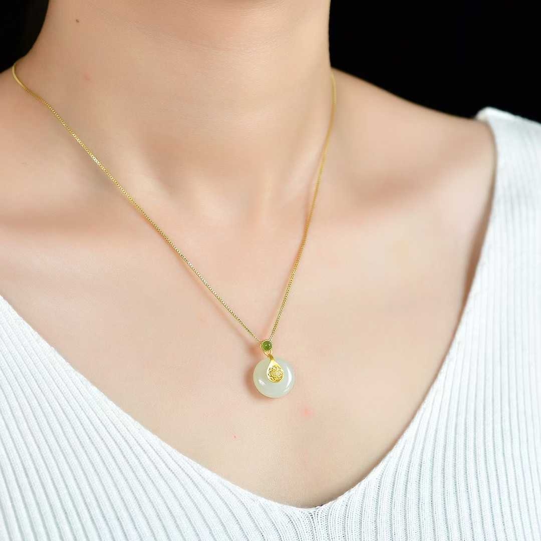 S925 Silver Inlaid Hetian Nephrite "Complete & Perfect" Pendant