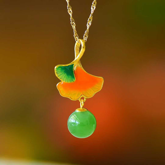 S925 Silver Inlaid Nephrite Green Jade "Apricot Blossoms for You" Jewelry Set