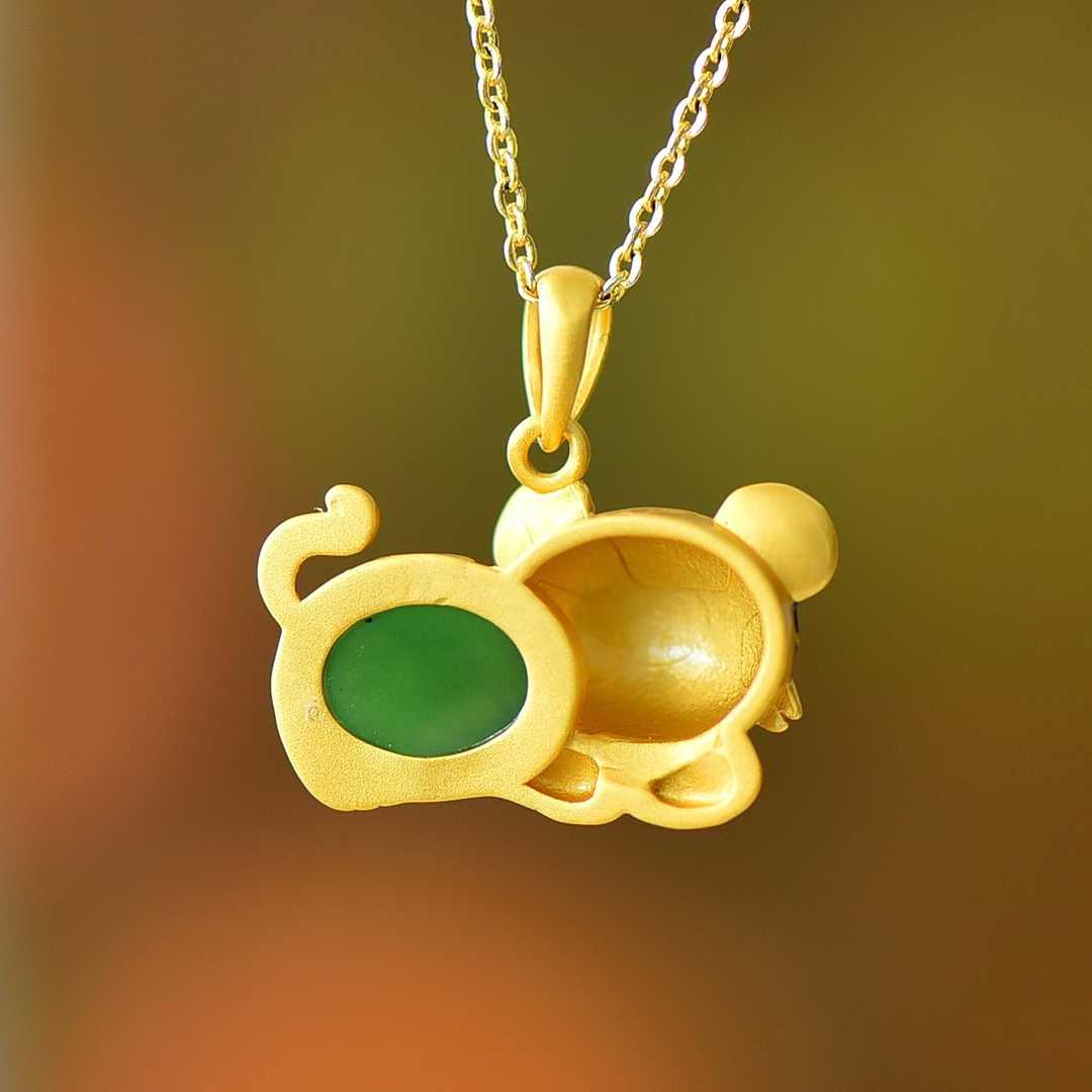 925 Silver Inlaid Hetian Jadeite (Jasper) "Tiger Cub" Pendant