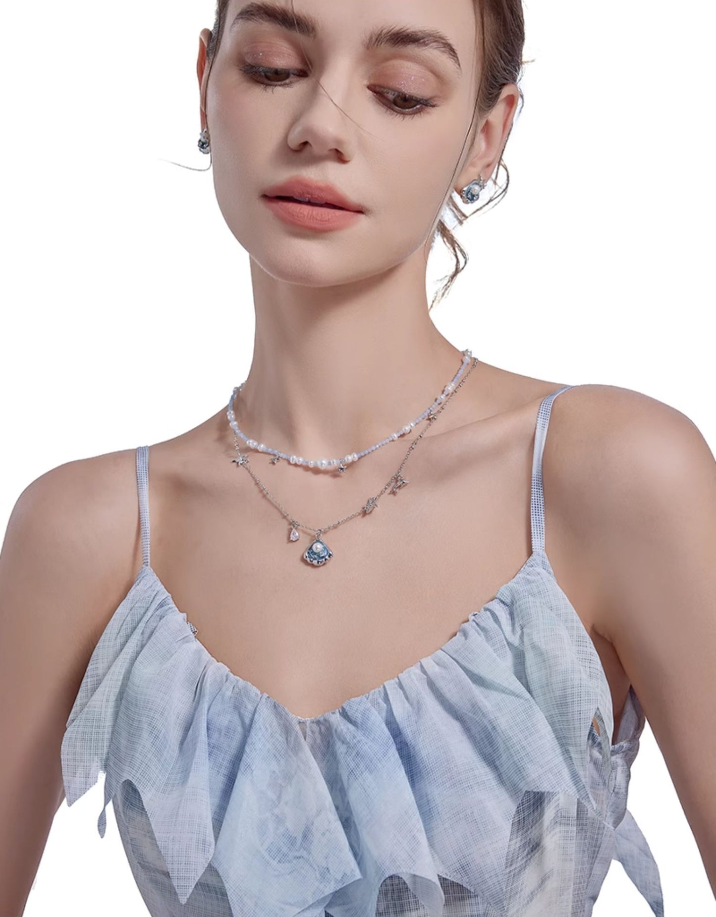 Secret language blue sea star necklace