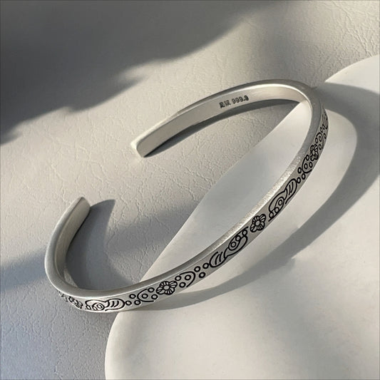 China Solid Sterling Silver Oval Cuff Bracelet - jewelryweilin