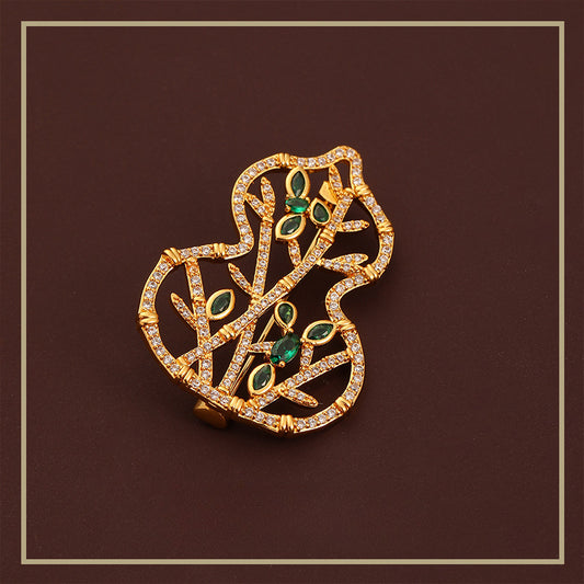 Vintage exquisite leaf zircon gourd brooch female pin - jewelryweilin