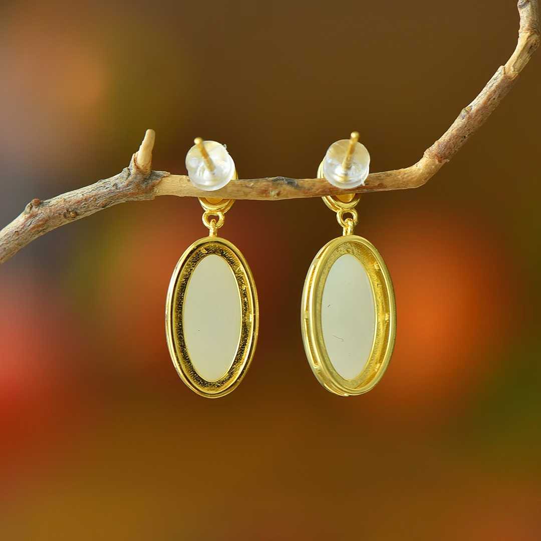 925 Silver Inlaid Nephrite "Completion Perfection" Earrings