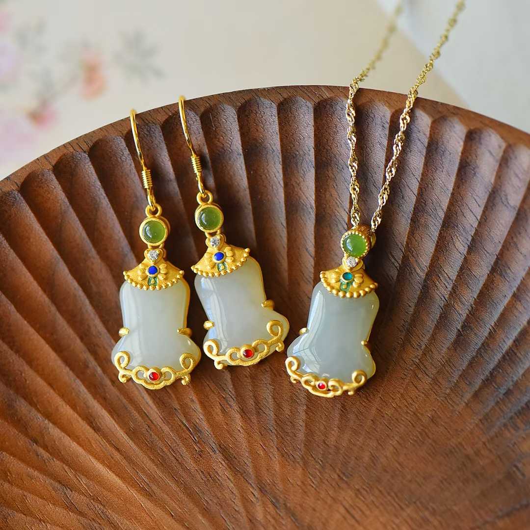 Ancient-Style Silver & Hetian Nephrite "Triumph at First Try" Qipao Jewelry Set