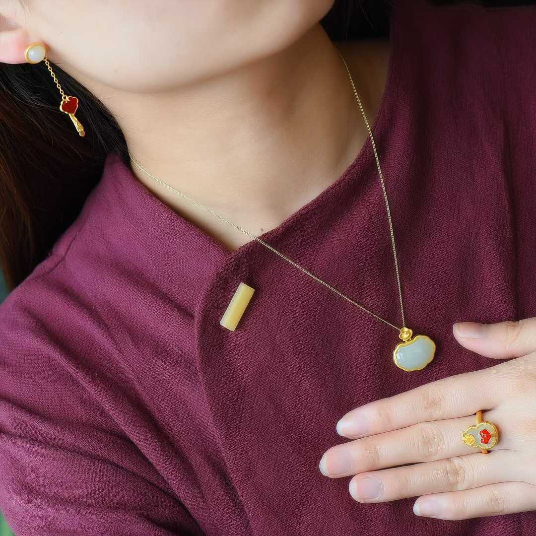925 Silver Inlaid Hetian Nephrite Jewelry Set
