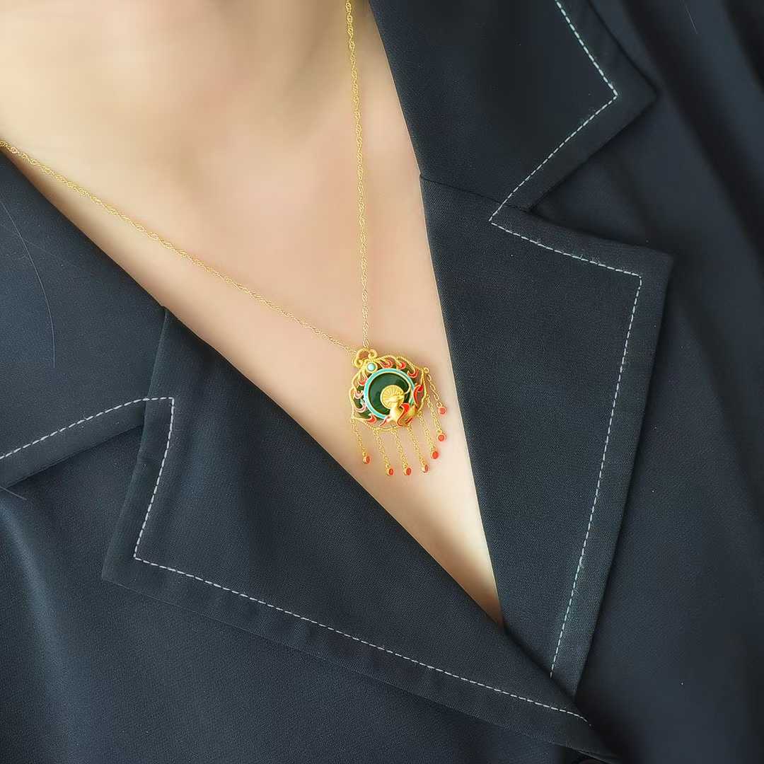 925 Silver Inlaid Nephrite "A Brilliant Journey" Pendant