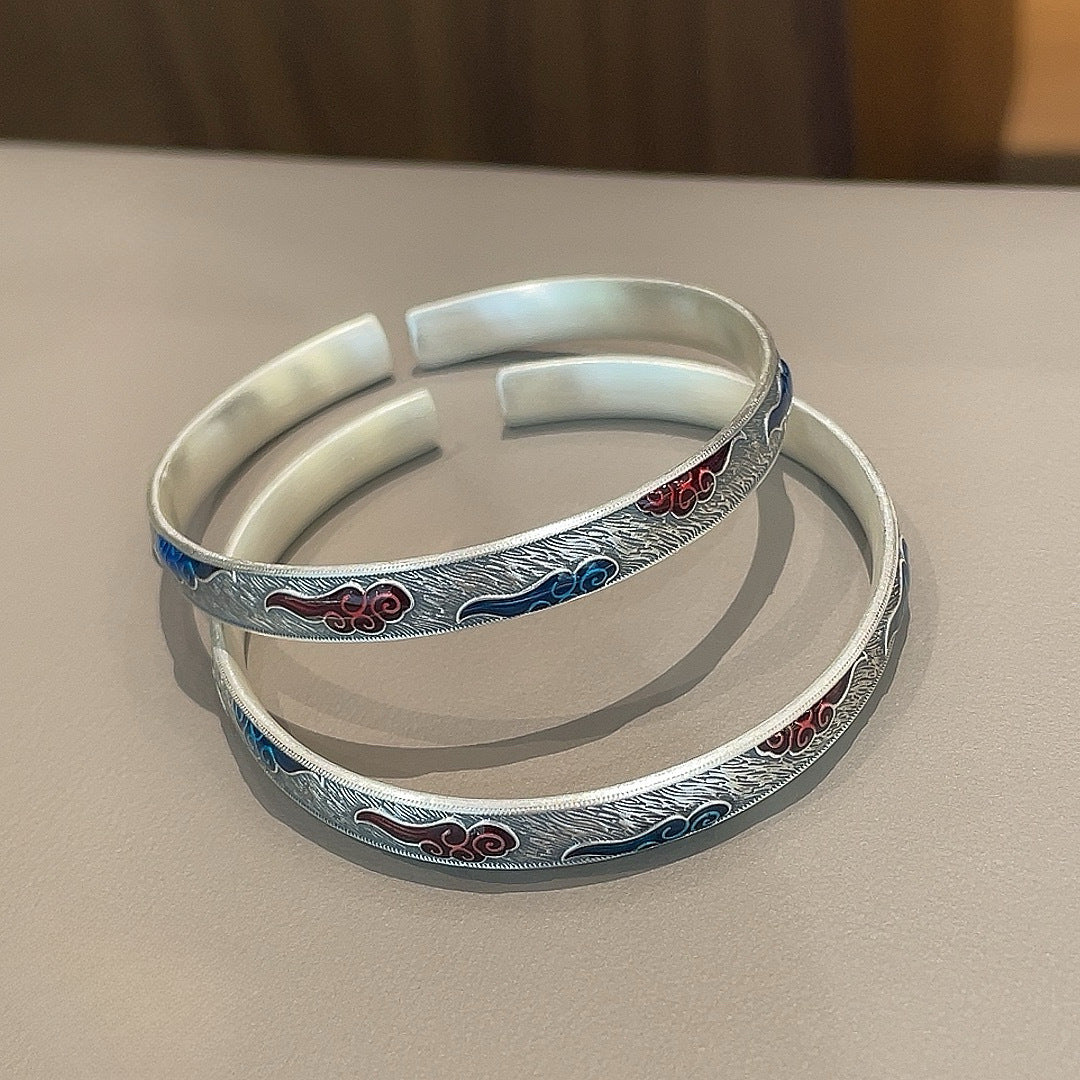 Sandy old enamel auspicious cloud sterling silver bracelet