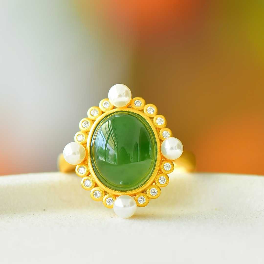925 Silver Inlaid Hetian Nephrite Roman Dial Ring