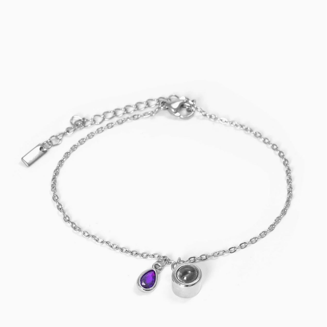 Pulsera con piedra del zodiaco en forma de gota de agua con proyección fotográfica