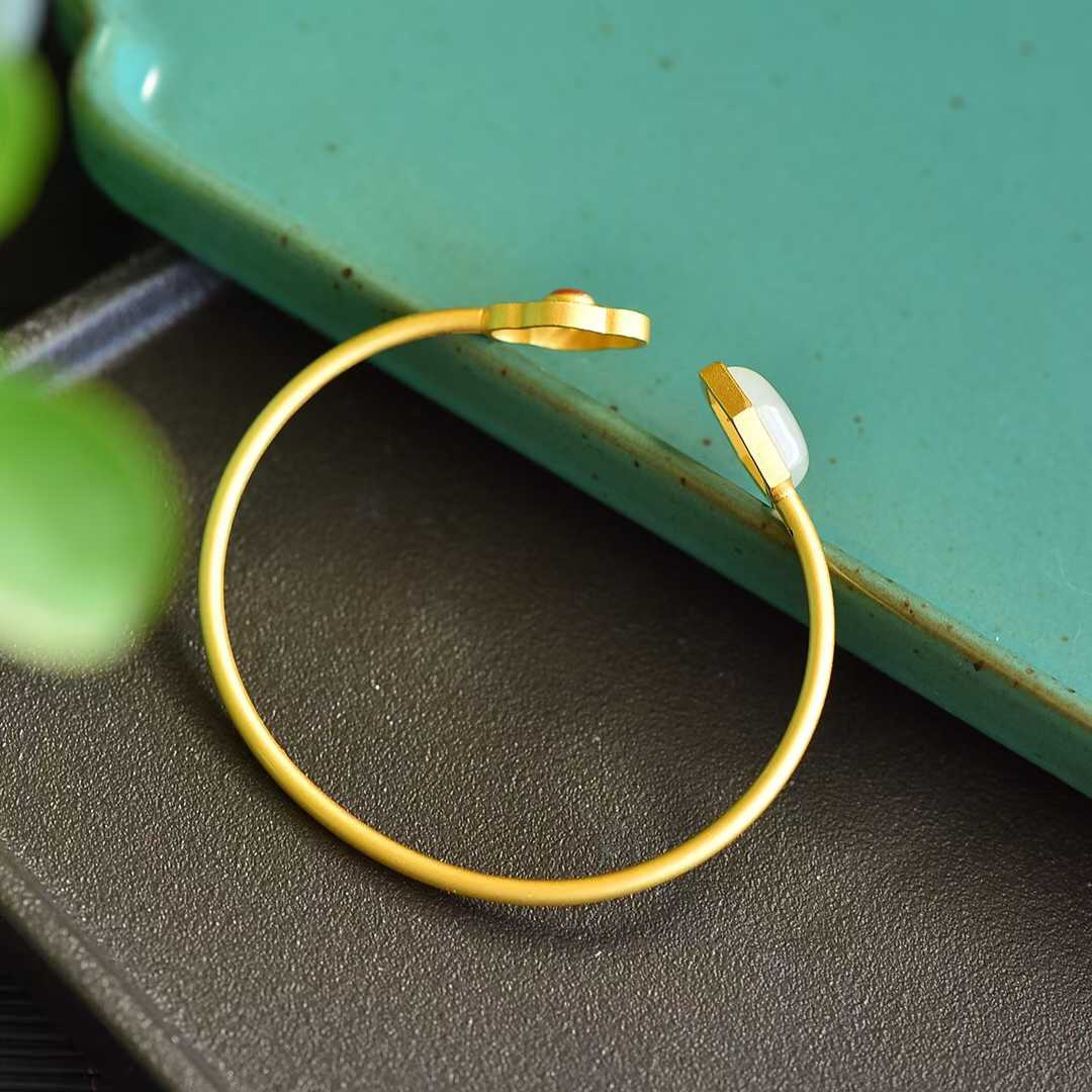 S925 Silver Inlaid Hetian Nephrite "Begonia Flower Window" Bracelet