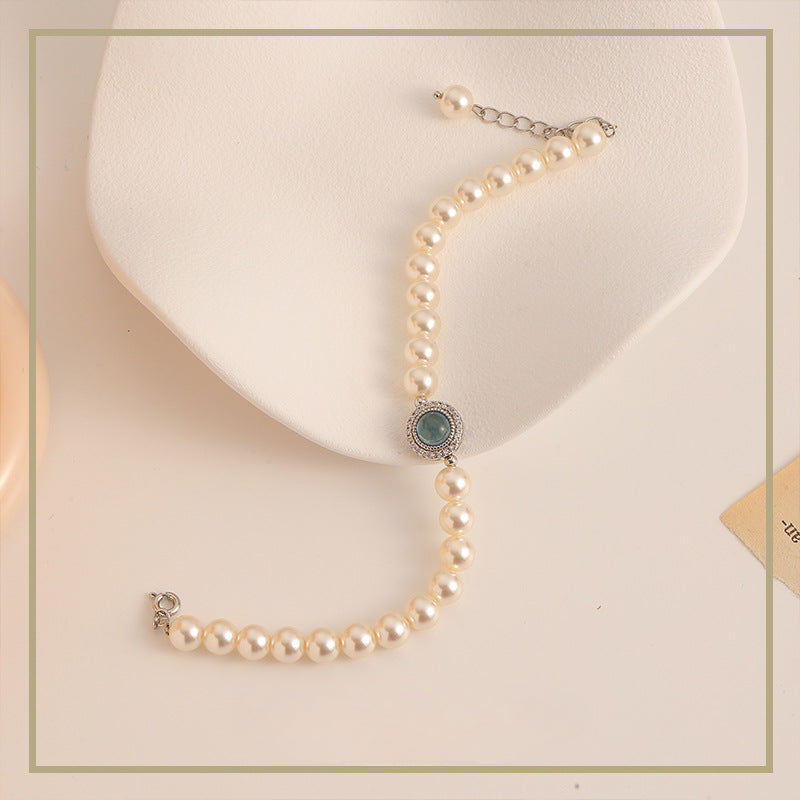 Pulsera retro de circonitas y perlas exquisitas de alta gama