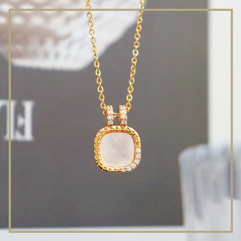 Niche fashionable exquisite square shell zircon women's necklace