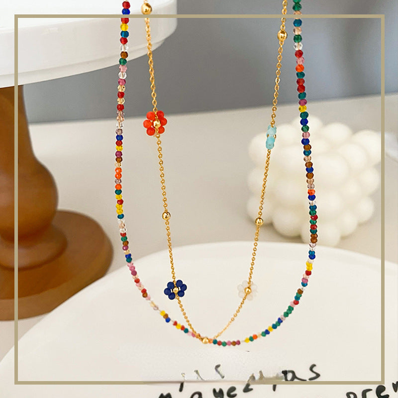 Collar apilable de flores con cuentas de circonitas de colores de alta calidad
