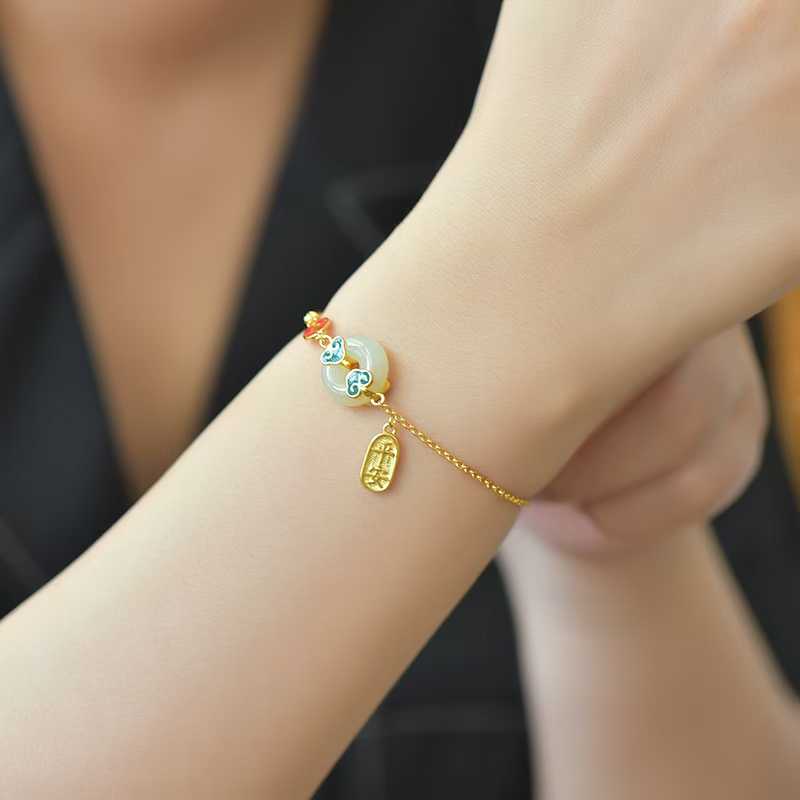 925 Silver Inlaid Enamel & Hetian Nephrite "Safe & Sound" Bracelet