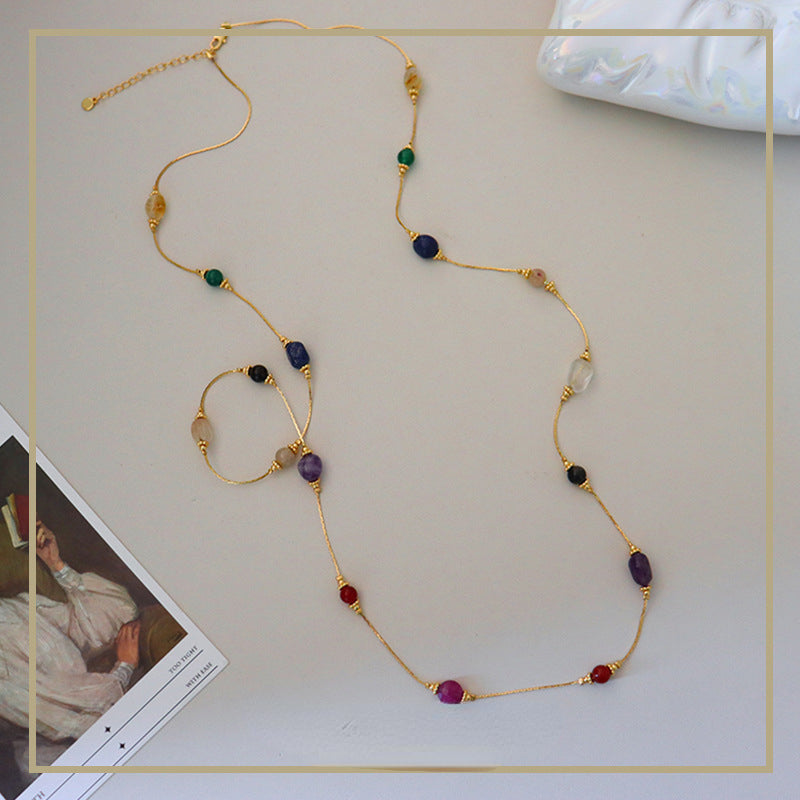 Collar vintage de piedra natural de colores, accesorios para mujer