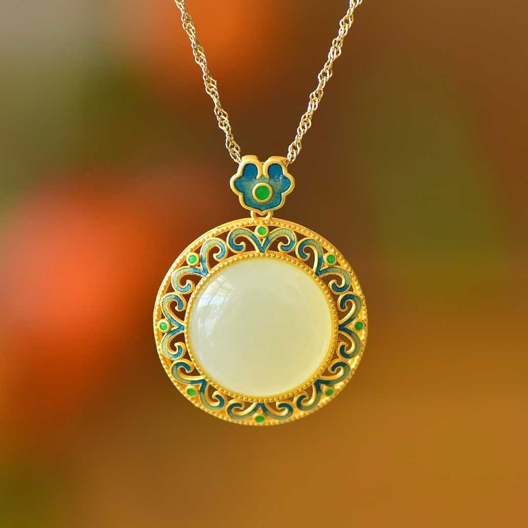 925 Silver Inlaid Hetian Nephrite "Endless Blessings" Jewelry Set