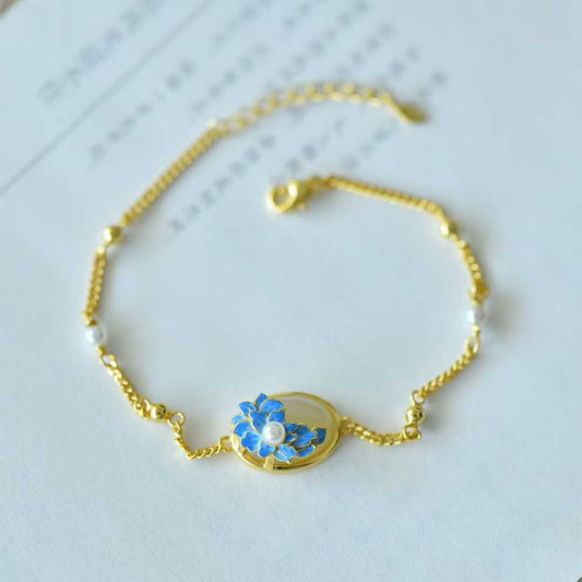 925 Silver Inlaid Hetian Nephrite Peony Bracelet