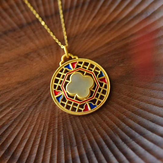 925 Silver Inlaid Nephrite Enamel Four-Leaf Clover Pendant