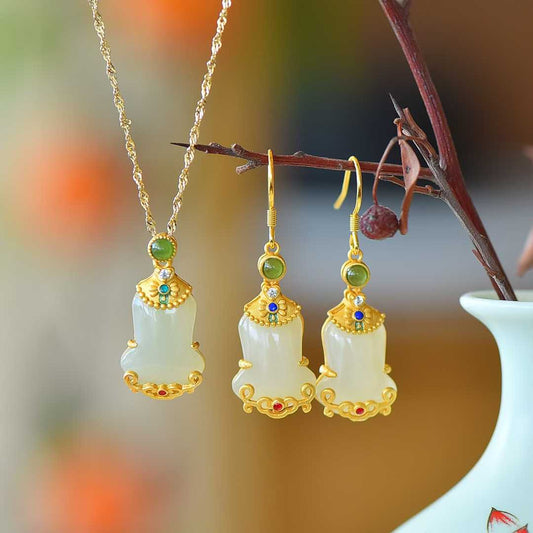 Ancient-Style Silver & Hetian Nephrite "Triumph at First Try" Qipao Jewelry Set