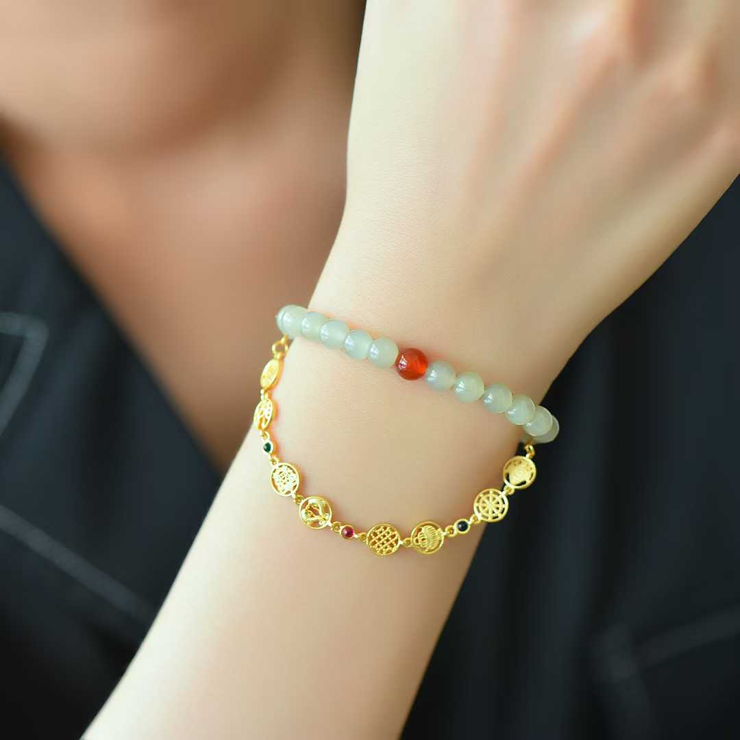 Traditional eight treasures Hetian jade beaded bracelet