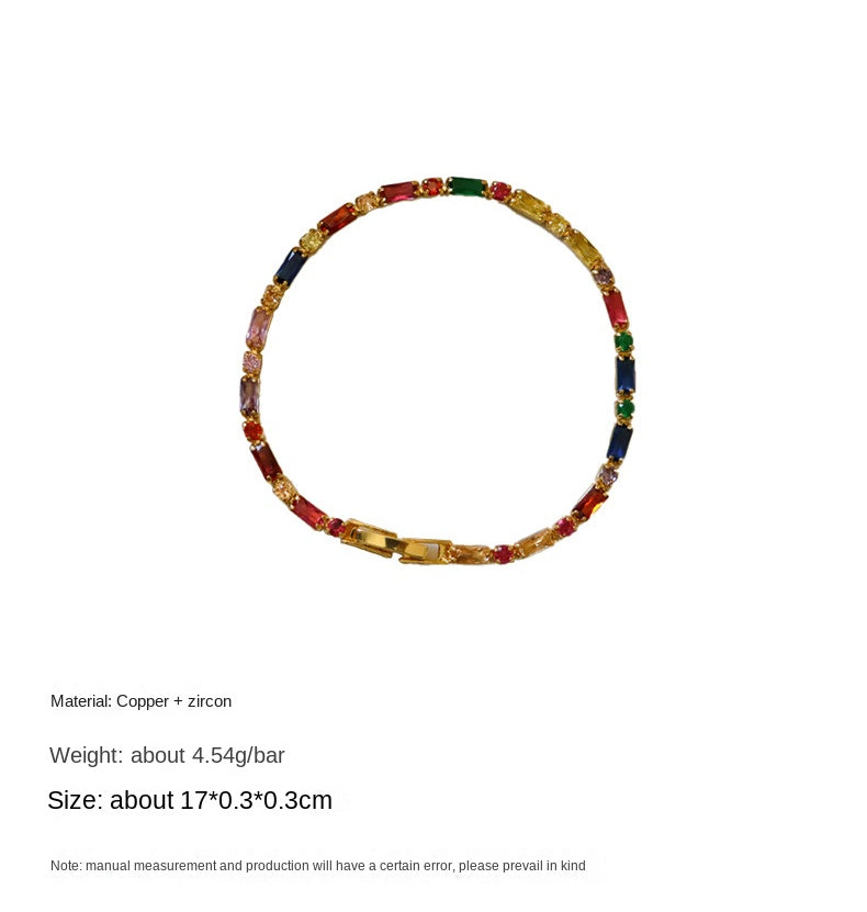 Pulsera de circonitas coloridas con personalidad retro sencilla