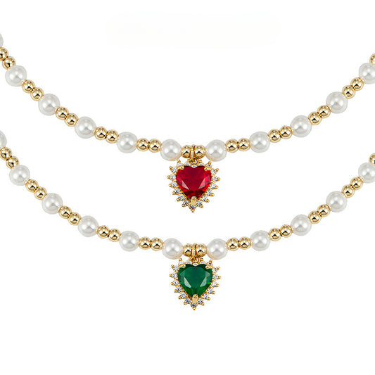 Collar de corazón de diamantes de colores estilo hip-hop