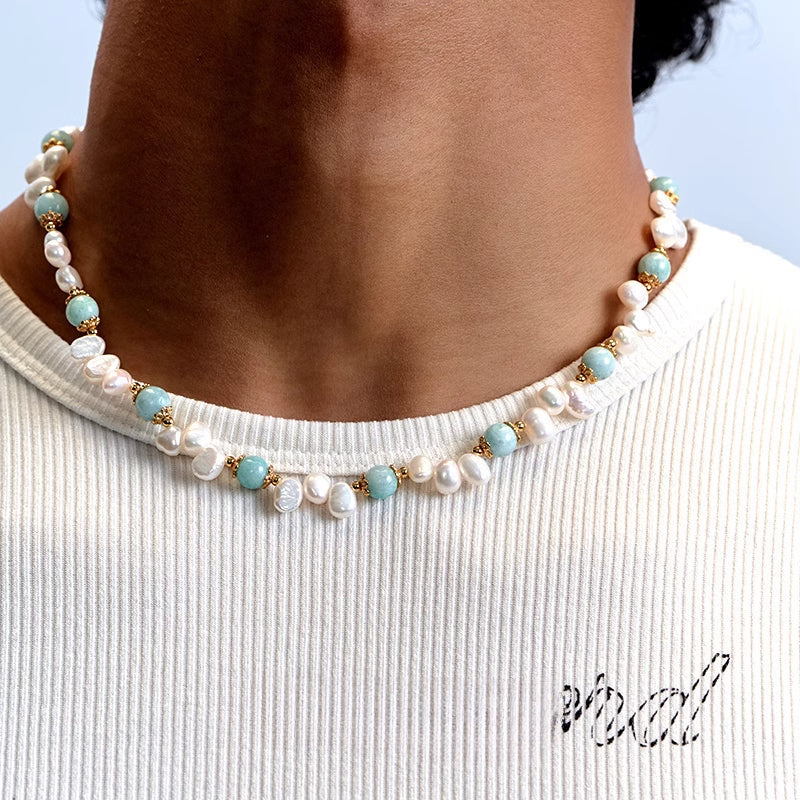 Collar hip-hop con perla de piedra natural