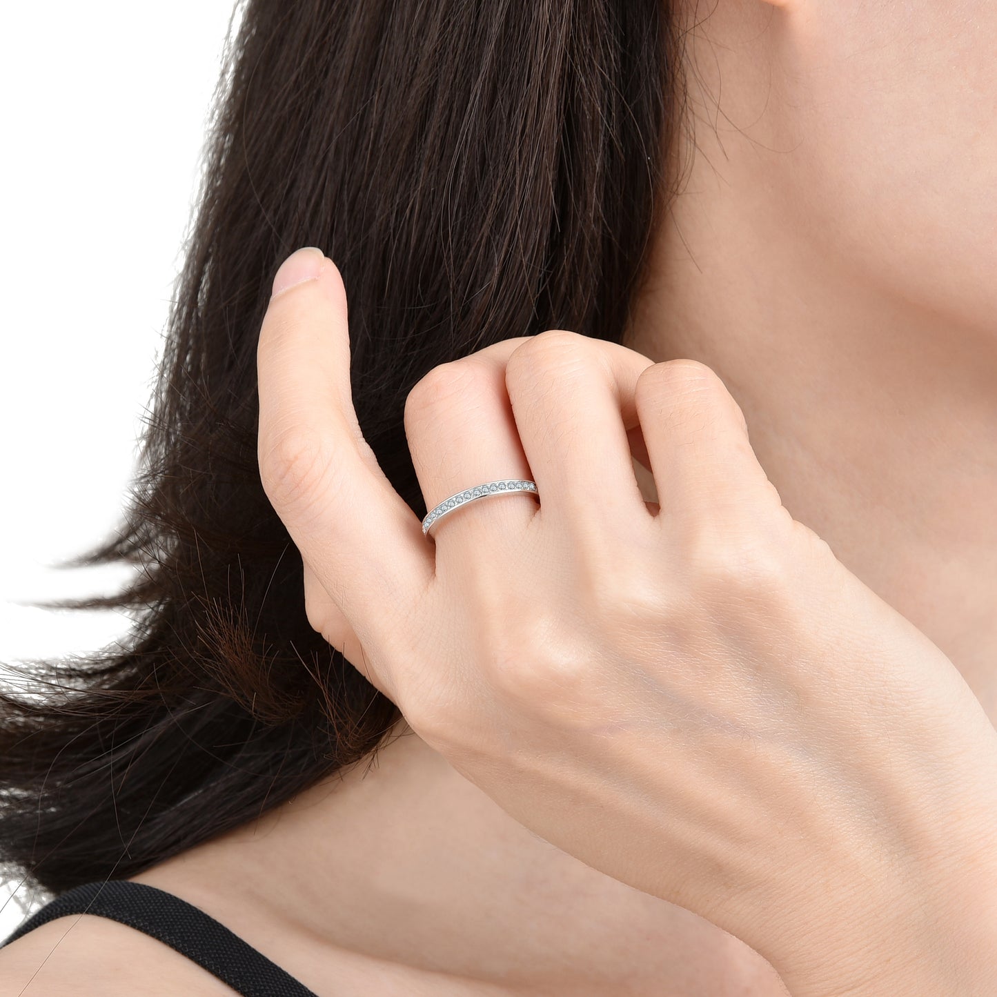 Anillo de circonita de un solo bucle de alta gama simple