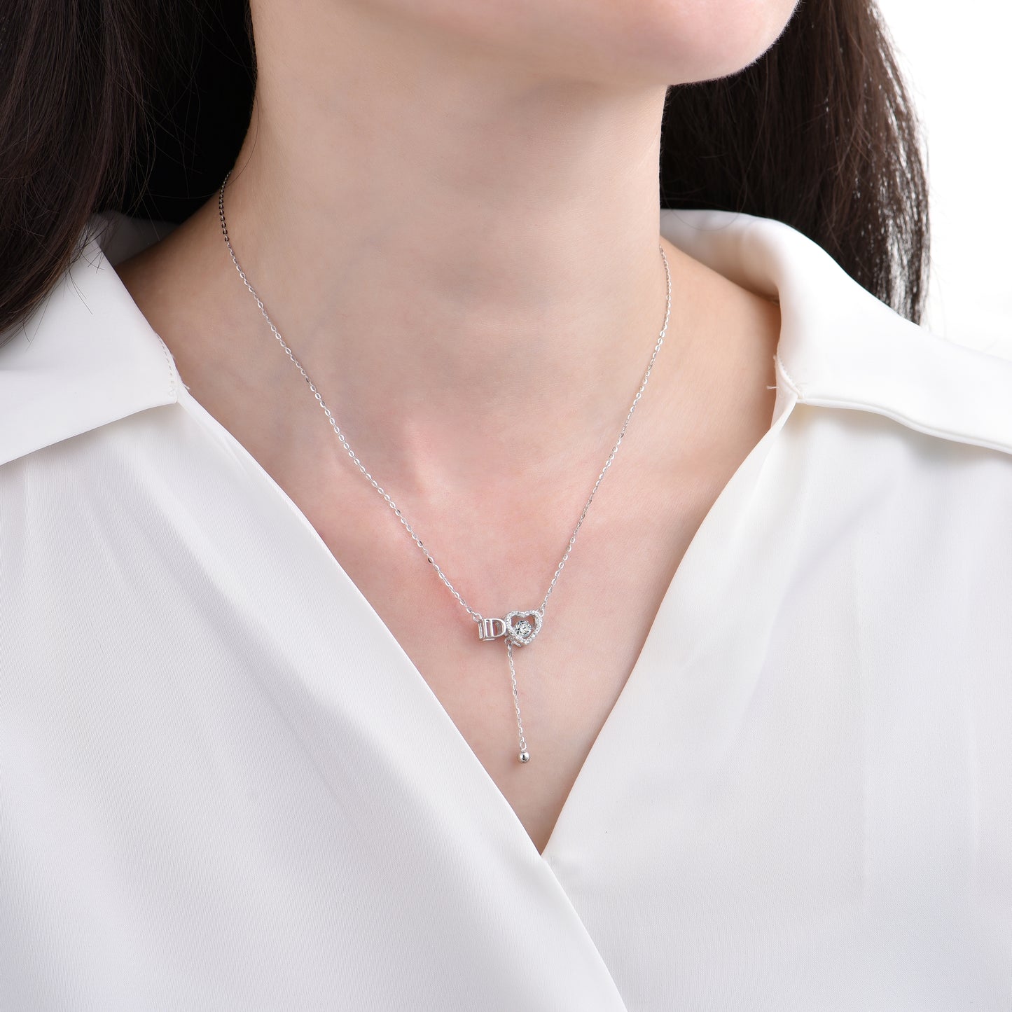 Women's exquisite zirconia ID letter heart necklace