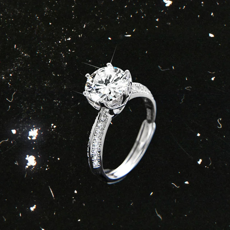 Luxury and noble round single grain zircon ring - jewelryweilin