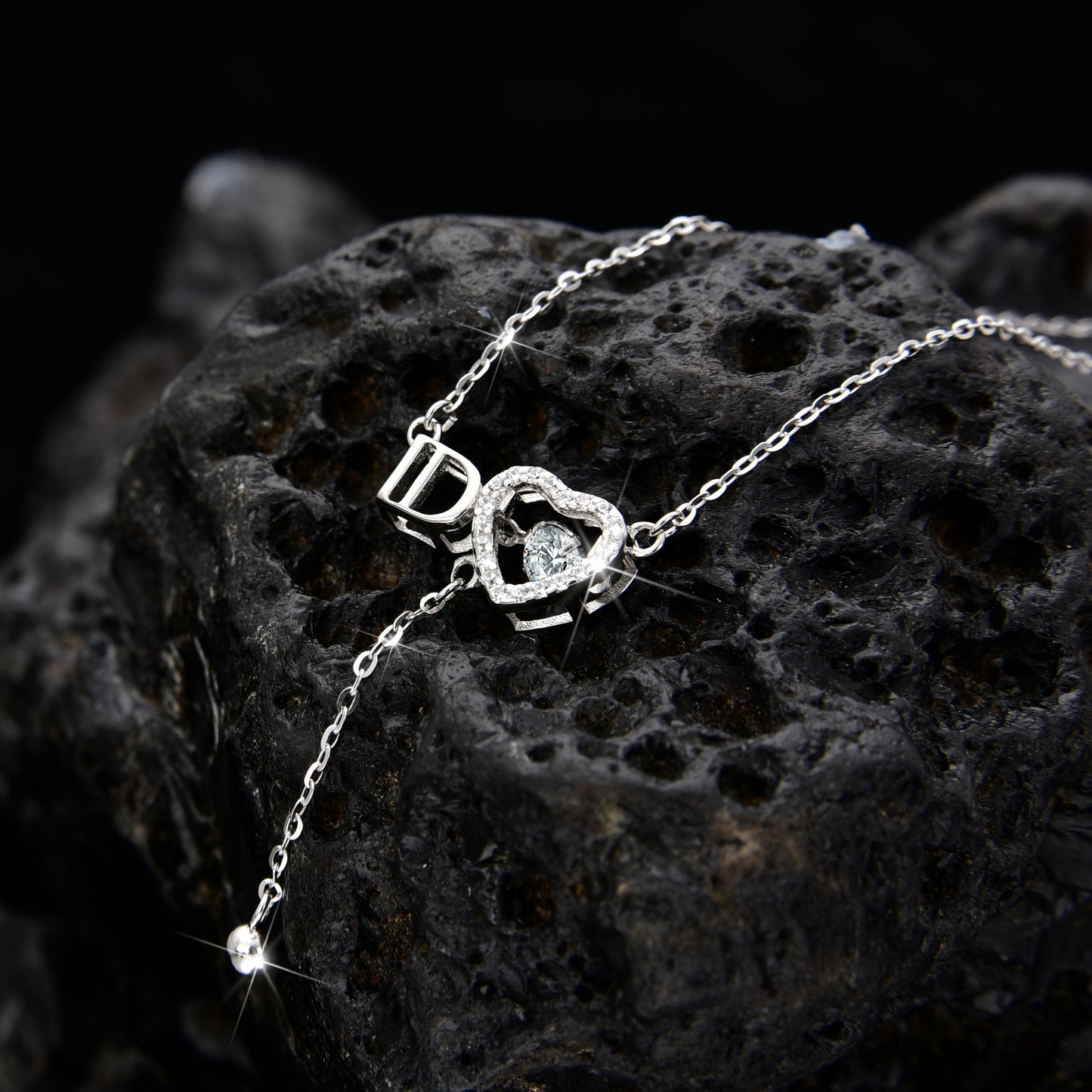 Women's exquisite zirconia ID letter heart necklace