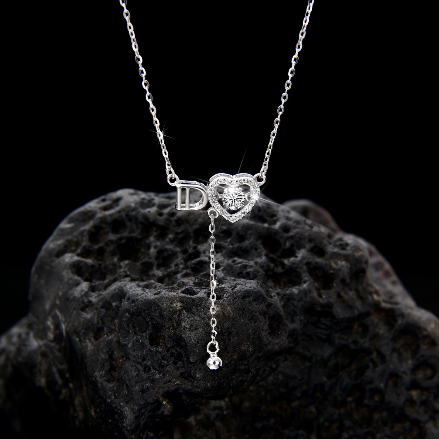 Women's exquisite zirconia ID letter heart necklace