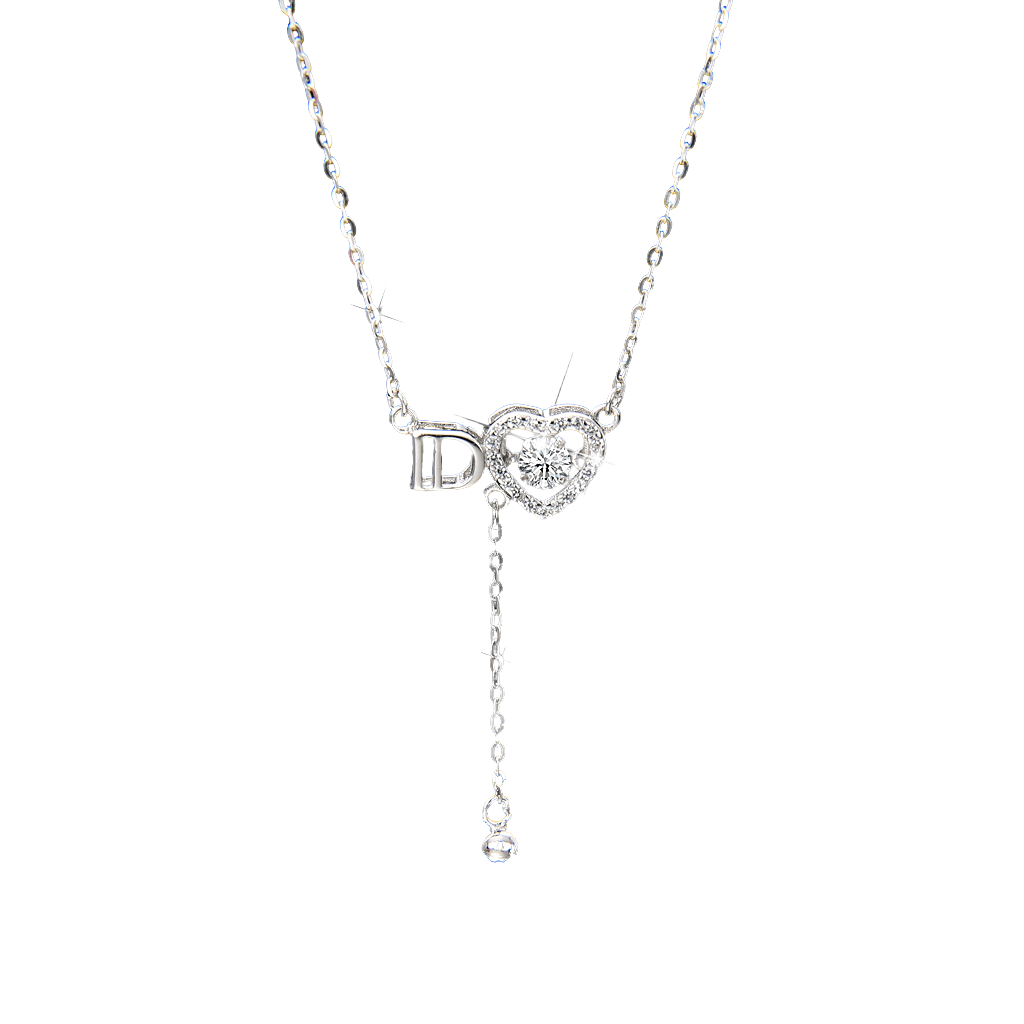Women's exquisite zirconia ID letter heart necklace