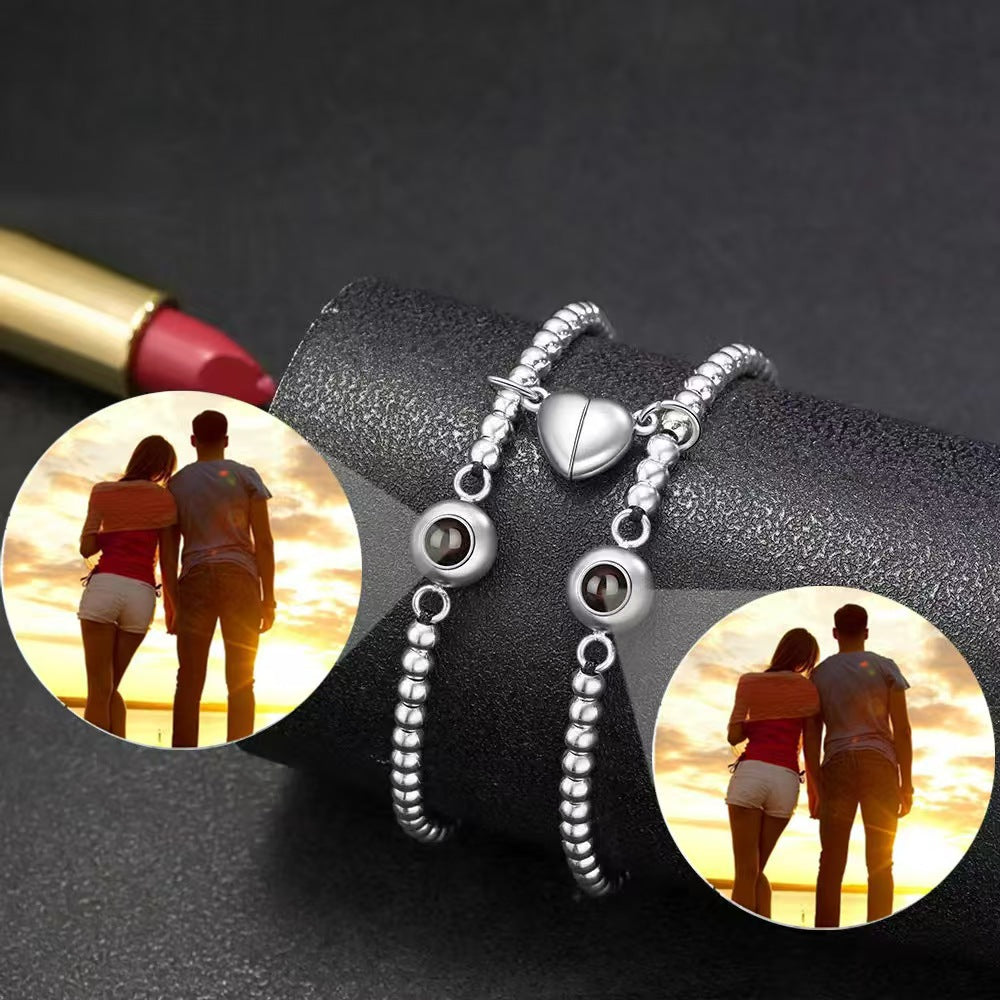 Pulsera de piedra magnética tejida con proyección fotográfica