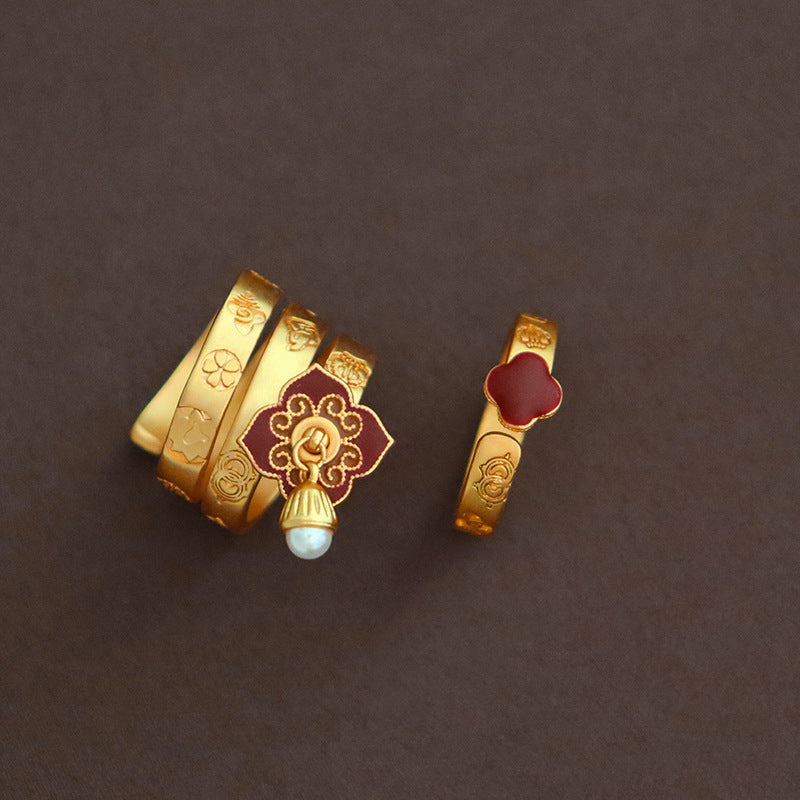 Anillo de flores con goteo de aceite colorido vintage de estilo chino