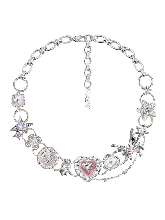 Collar de corazón rosa de amor