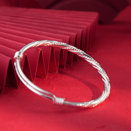 Chinese style braided twisted sterling silver bracelet