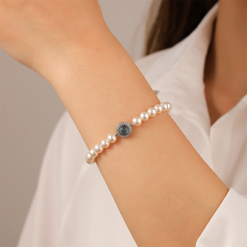 Pulsera retro de circonitas y perlas exquisitas de alta gama