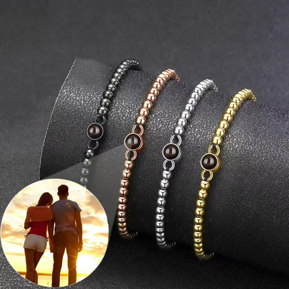 Pulsera de piedra magnética tejida con proyección fotográfica