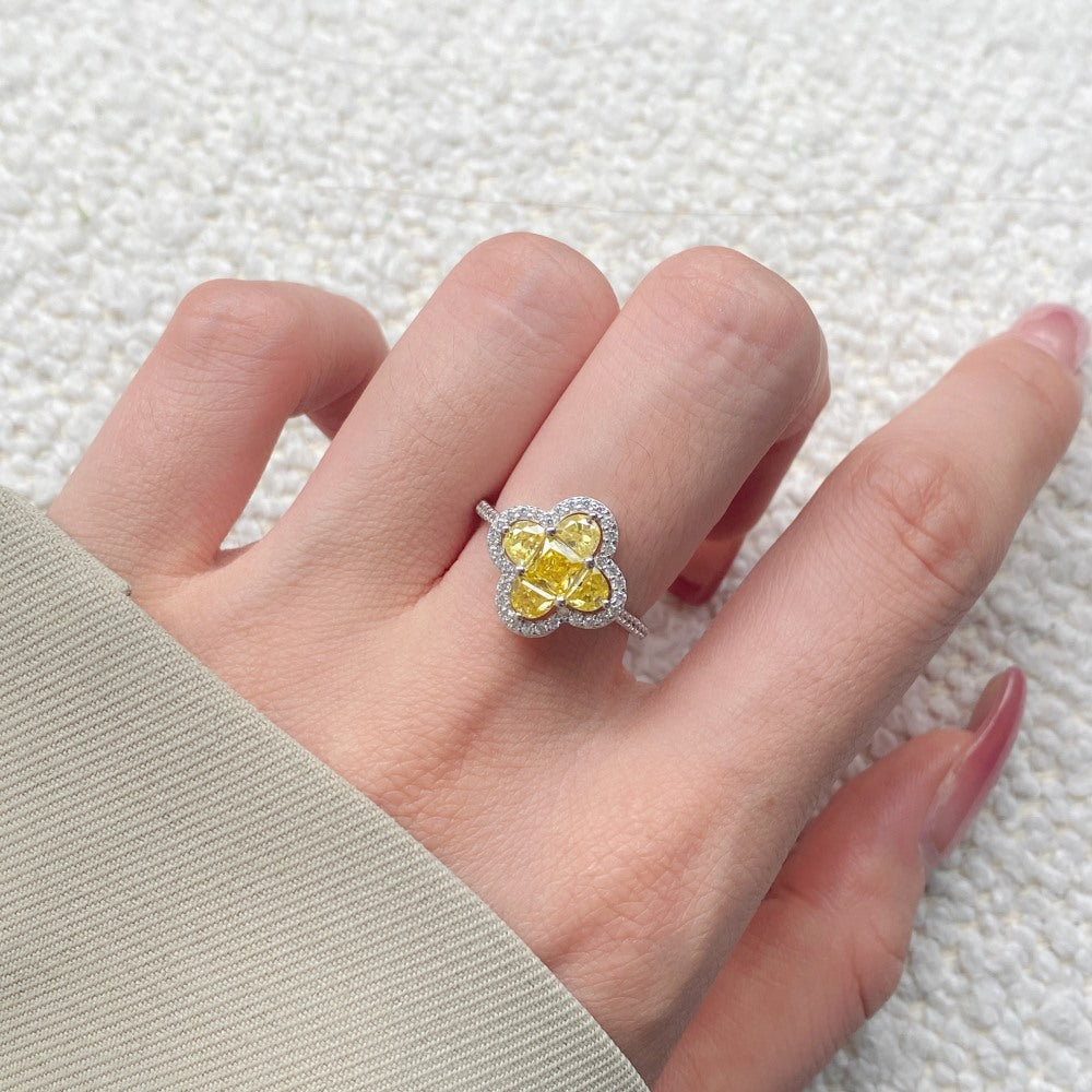 Anillo clásico de circonita con diamante de alto carbono y corte de flor de hielo brillante y noble