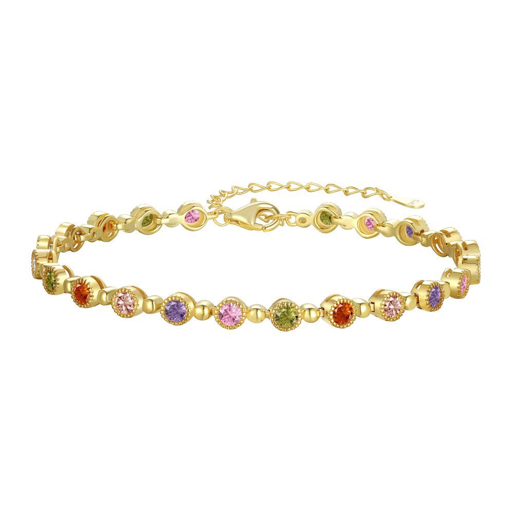 Pulsera de tenis con cadena de cuentas redondas de circonitas de colores de alta calidad