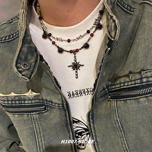 Hip Hop Ruby Cross Necklace