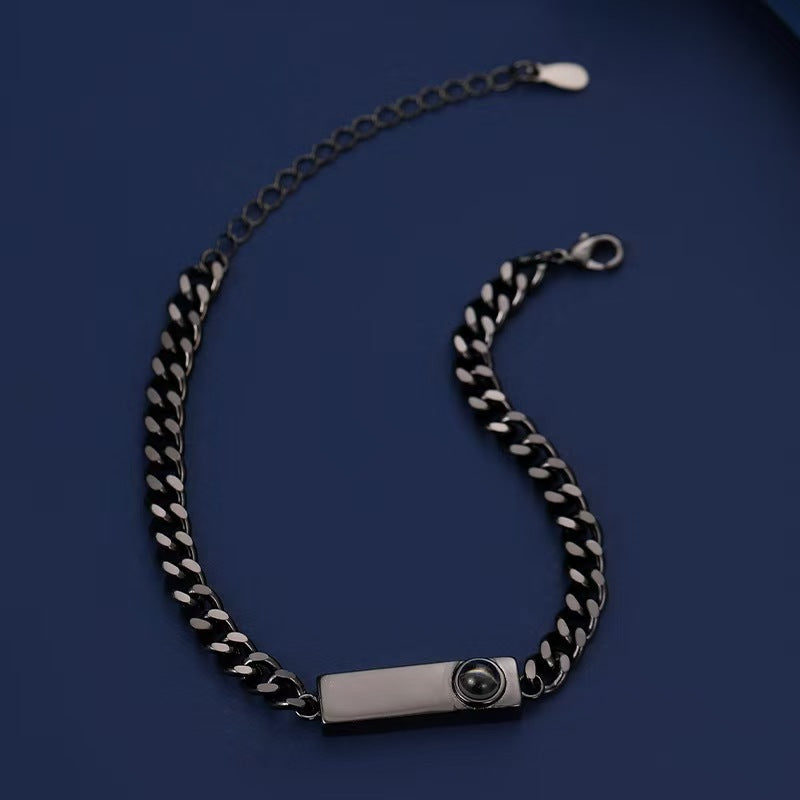 Pulsera de hueso de dragón con placa cuadrada y proyección fotográfica