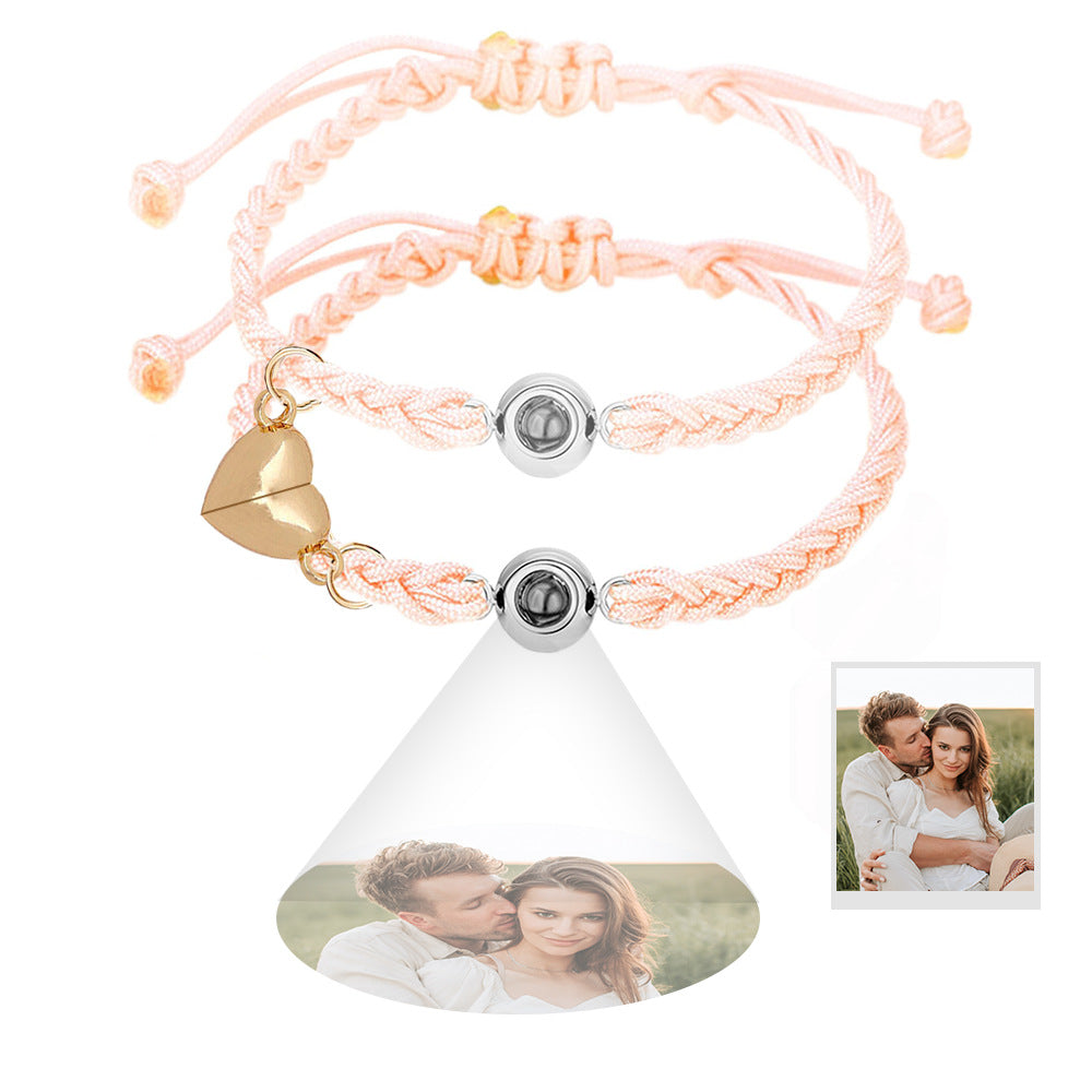 Pulsera de pareja tejida con proyección de fotos