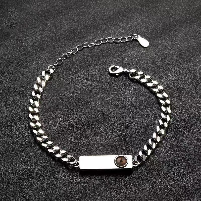 Pulsera de hueso de dragón con placa cuadrada y proyección fotográfica