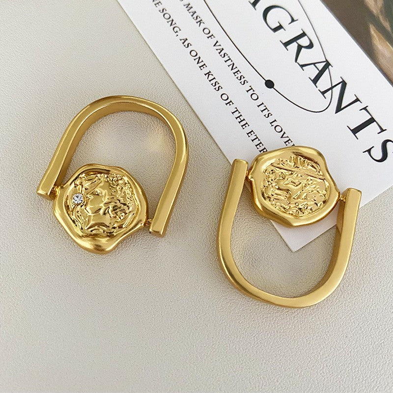 Anillo con personalidad de moneda con retrato irregular retro