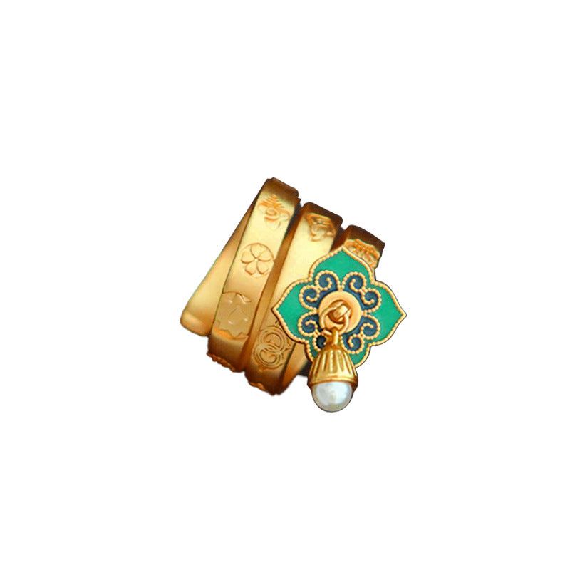 Anillo de flores con goteo de aceite colorido vintage de estilo chino